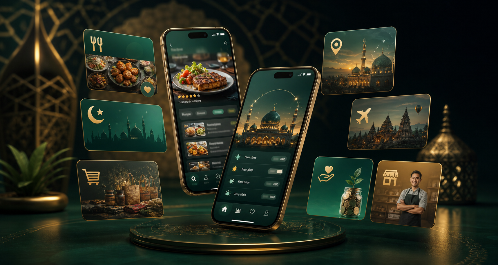 Khemer Halal mobile app concept with service cards